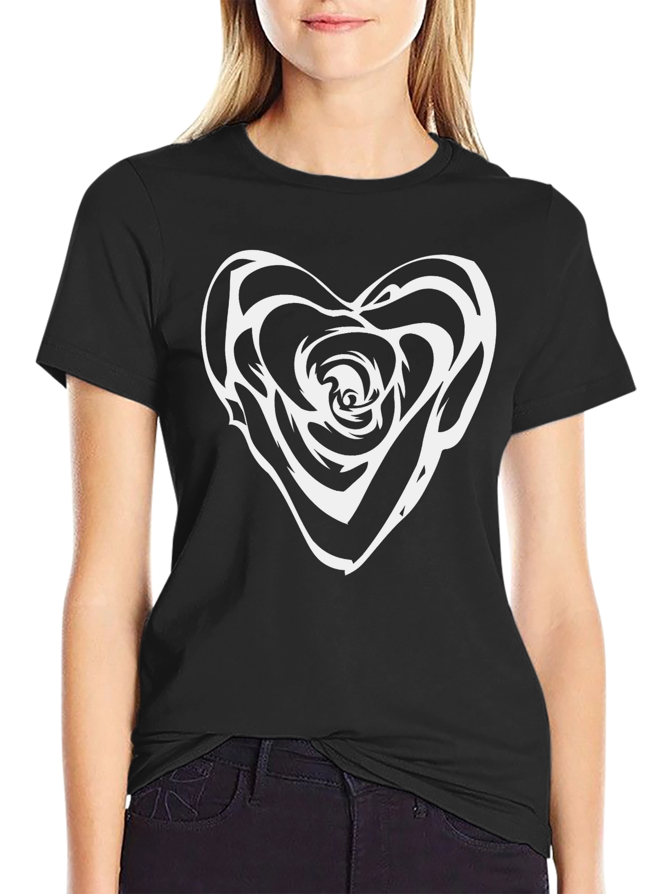 Heart Rose Graphic Tee - Stylish Black T-Shirt