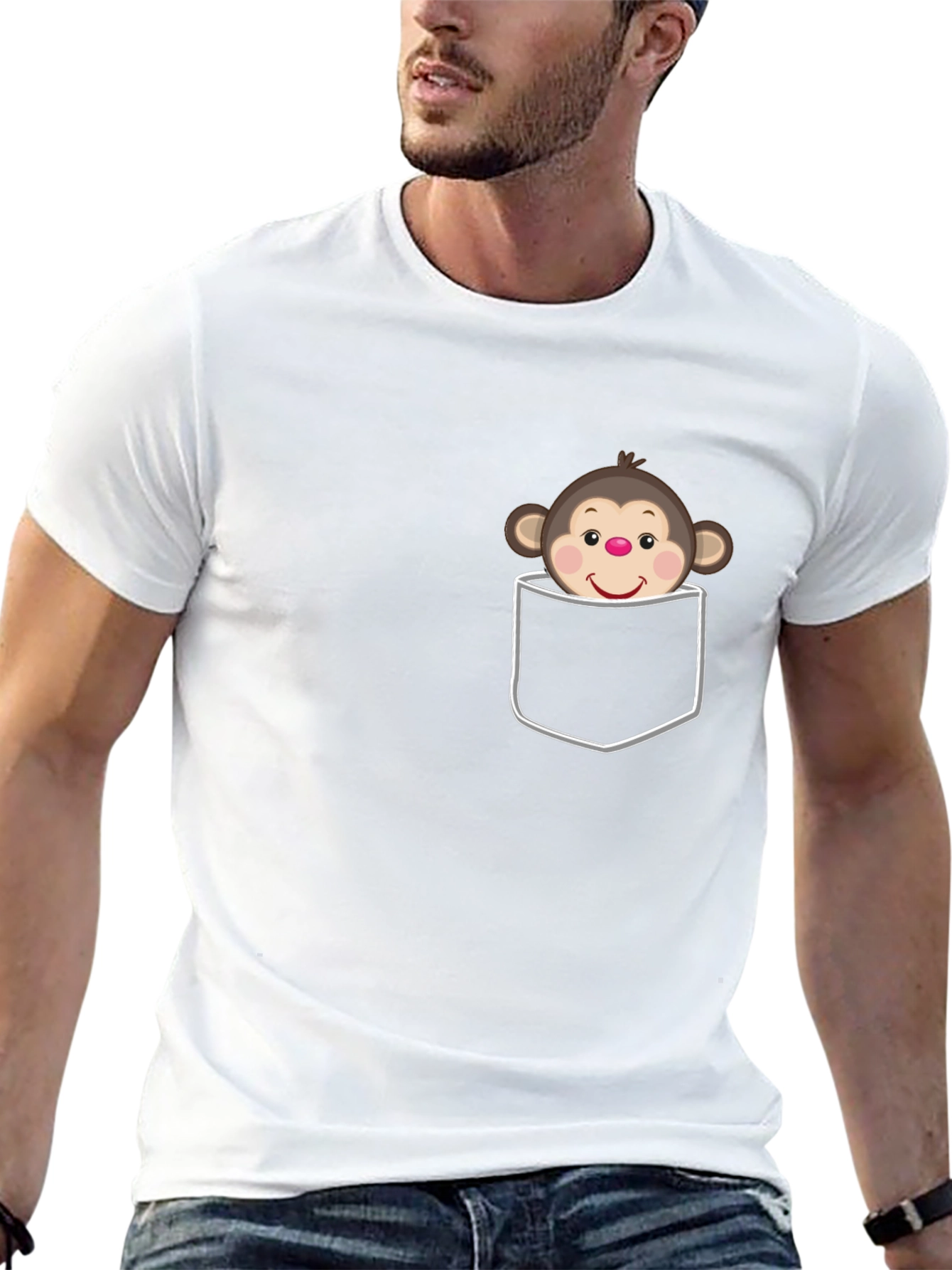 Monkey in Pocket Graphic T-Shirt - Fun Casual Wear