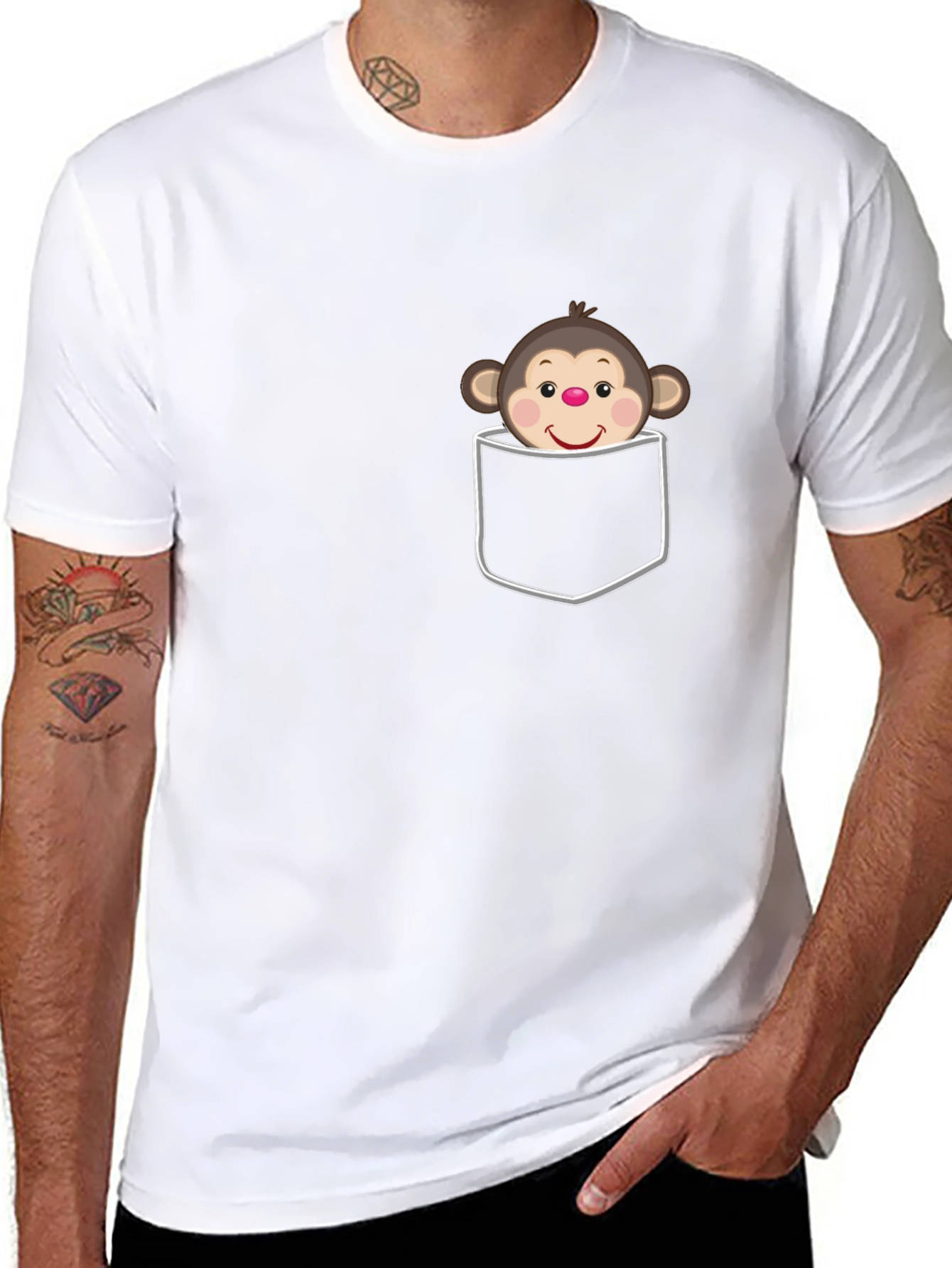 Monkey in Pocket Graphic T-Shirt - Fun Casual Wear