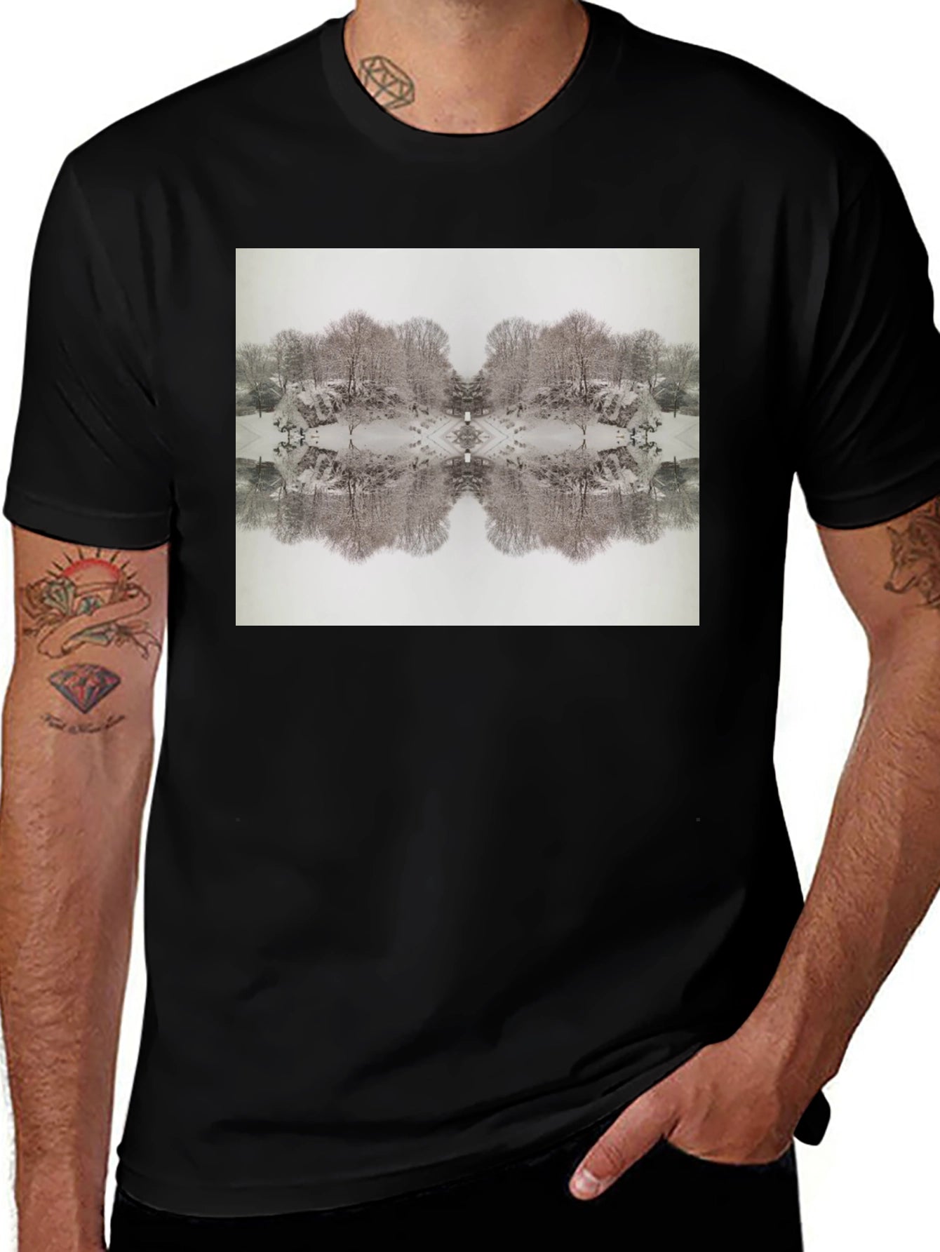 Mirrored Winter Scene Black Tee