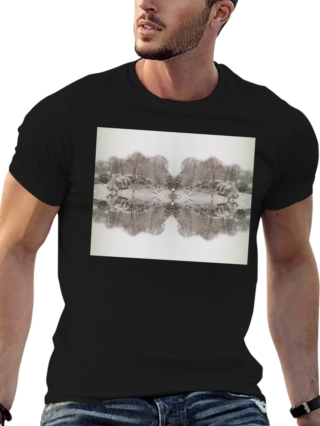 Mirrored Winter Scene Black Tee