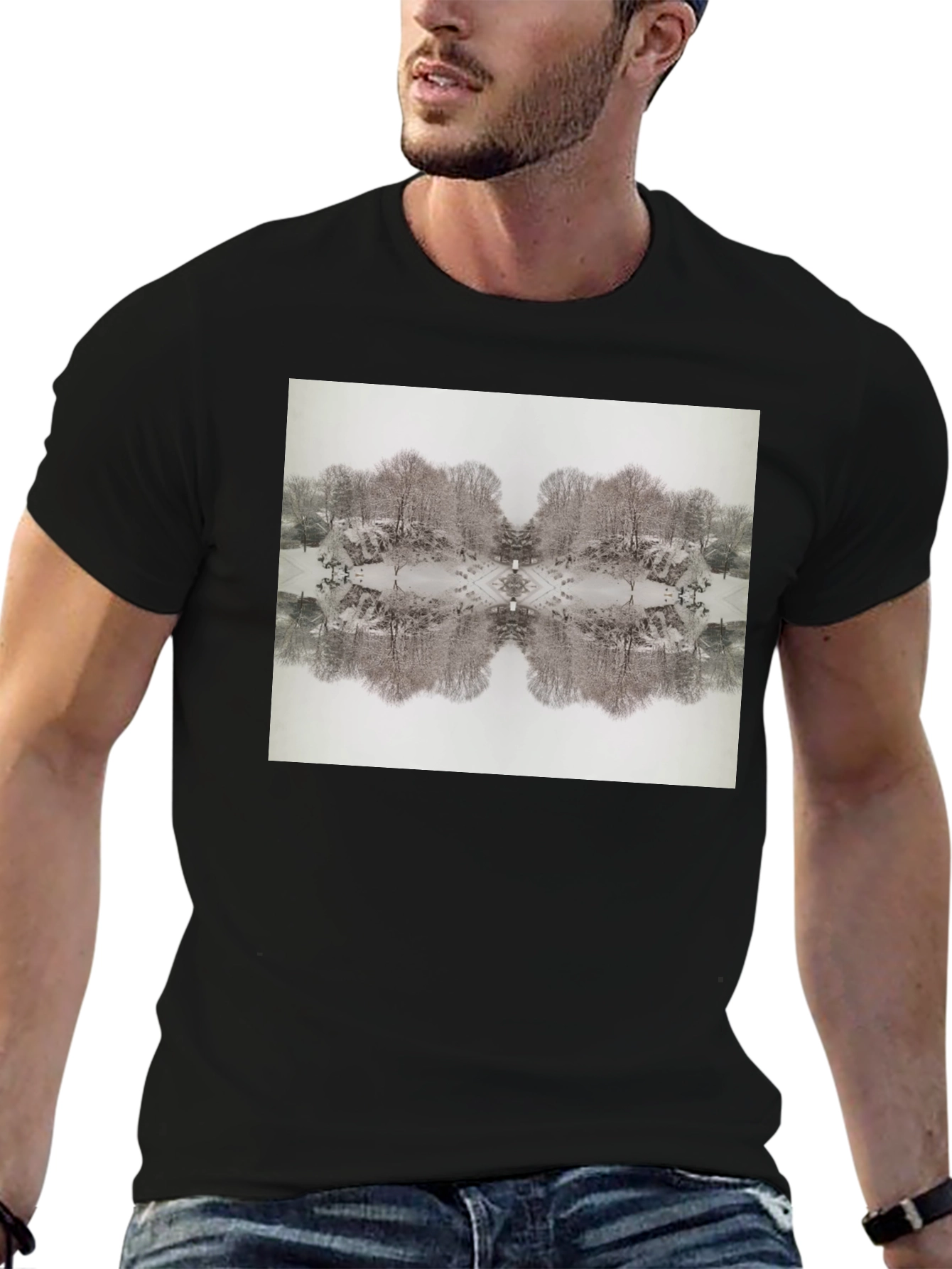 Mirrored Winter Scene Black Tee