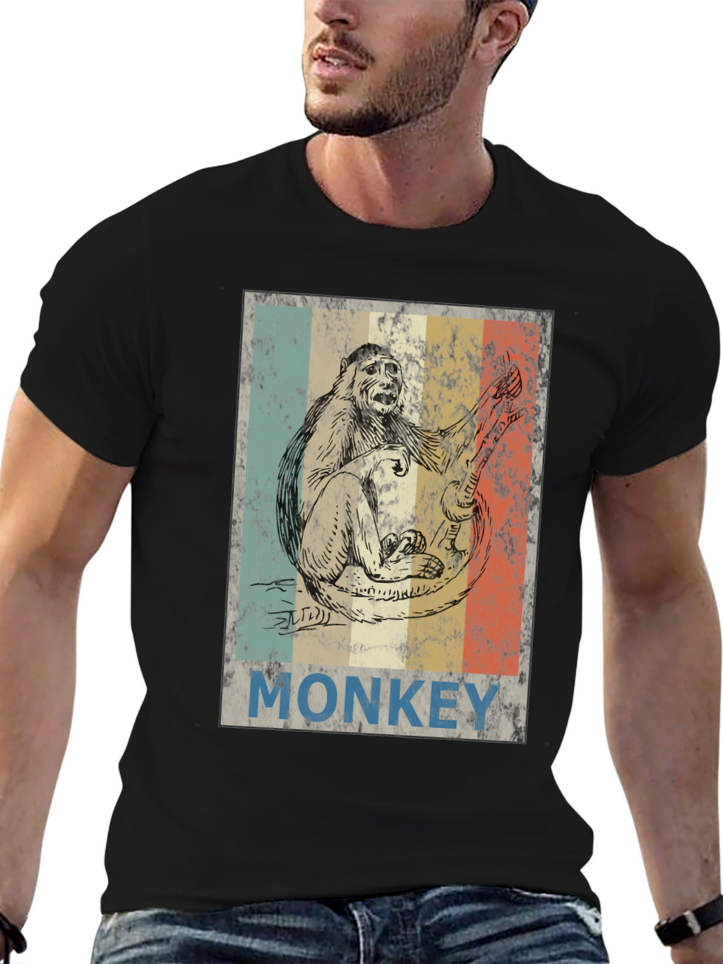 Retro Monkey Graphic Tee - Black T-Shirt