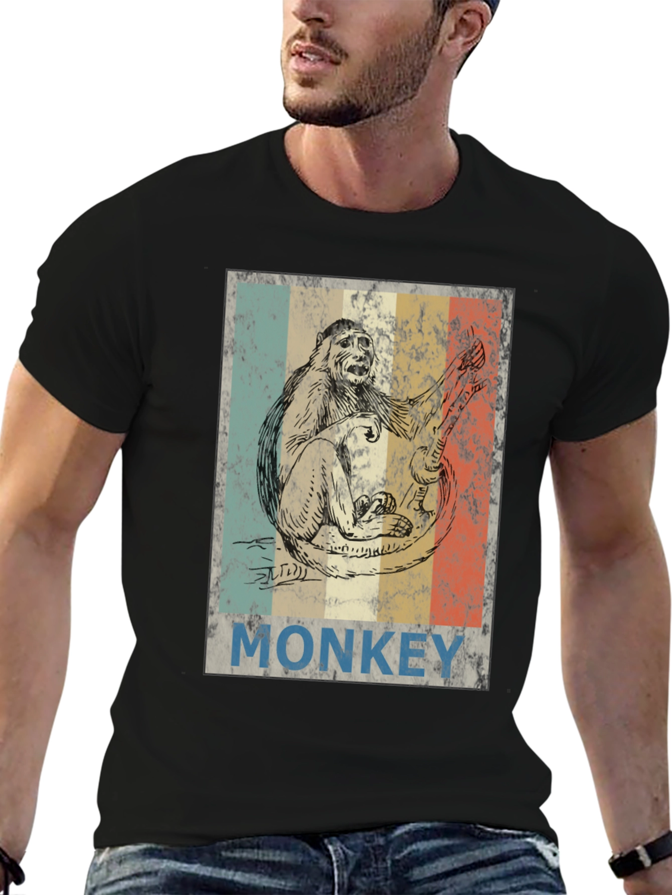 Retro Monkey Graphic Tee - Black T-Shirt