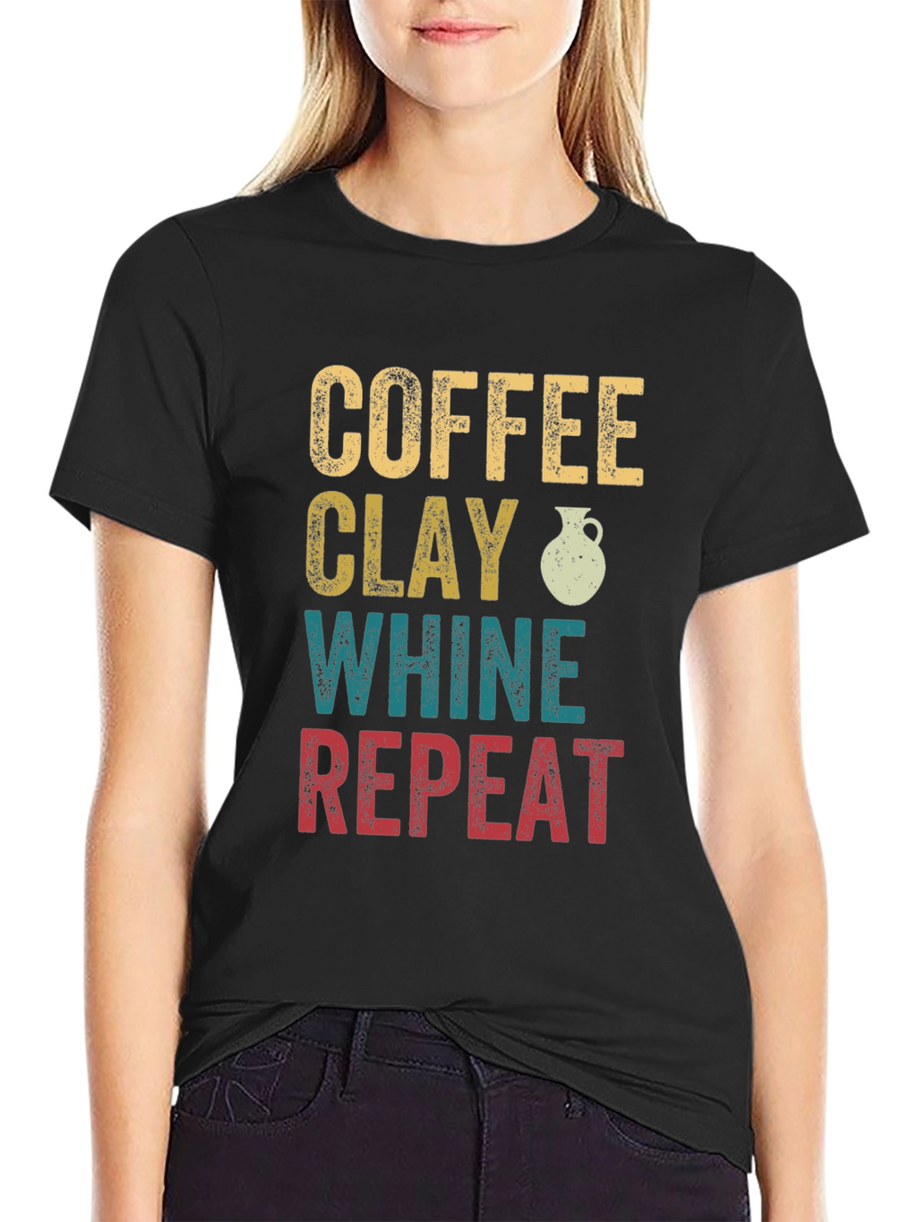 Coffee Clay Whine Repeat Graphic T-Shirt