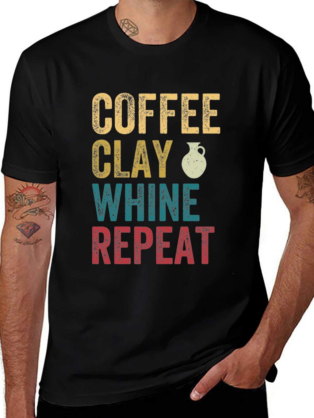 Coffee Clay Whine Repeat Graphic T-Shirt