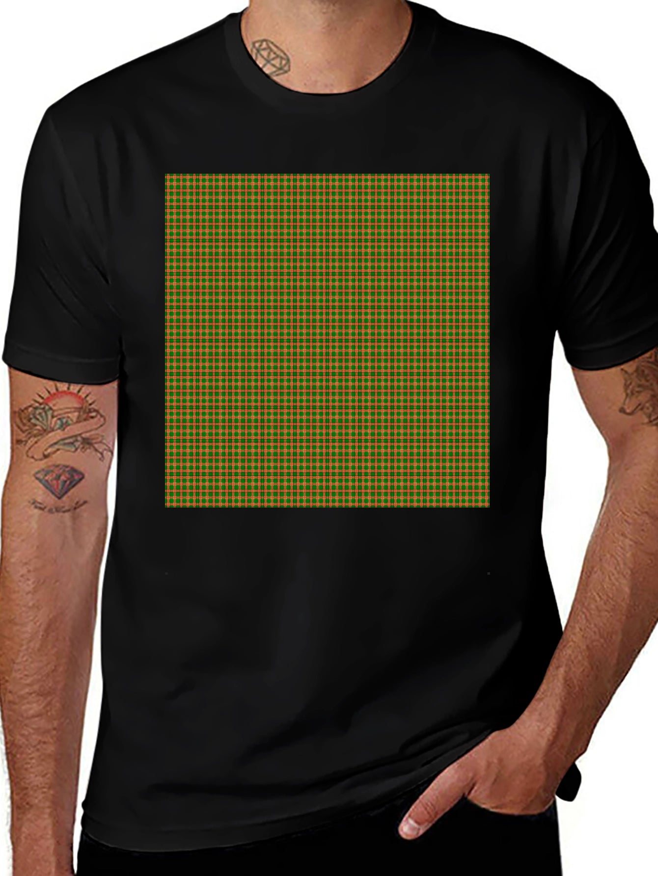 Retro Plaid Print Black T-Shirt