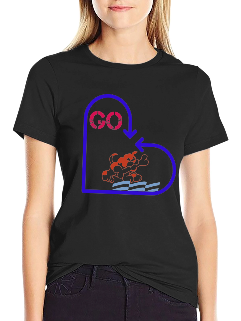 Cartoon Dog Graphic Print Black T-Shirt
