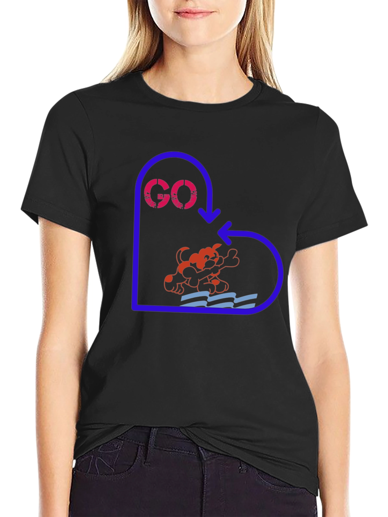 Cartoon Dog Graphic Print Black T-Shirt