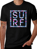 Tropical Floral Surf Graphic Mens Black T-Shirt