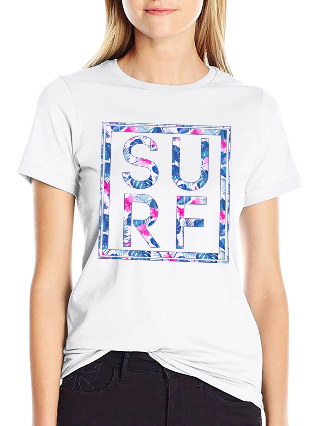 Tropical Floral Surf Graphic Mens Black T-Shirt