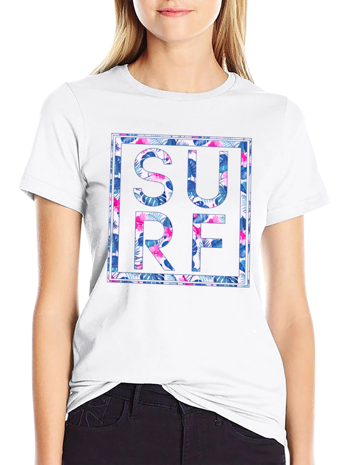 Tropical Floral Surf Graphic Mens Black T-Shirt