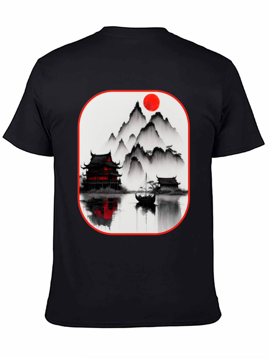 Oriental Landscape Black T-Shirt