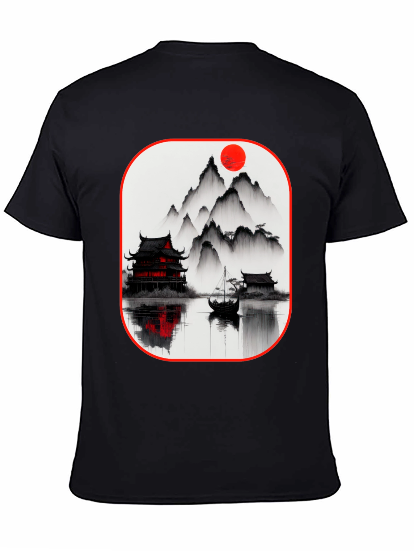 Oriental Landscape Black T-Shirt