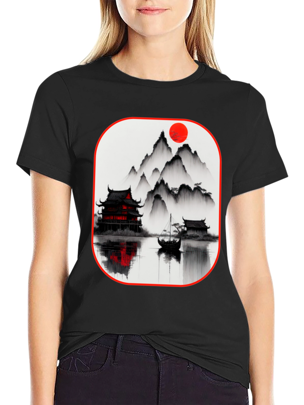 Oriental Landscape Black T-Shirt