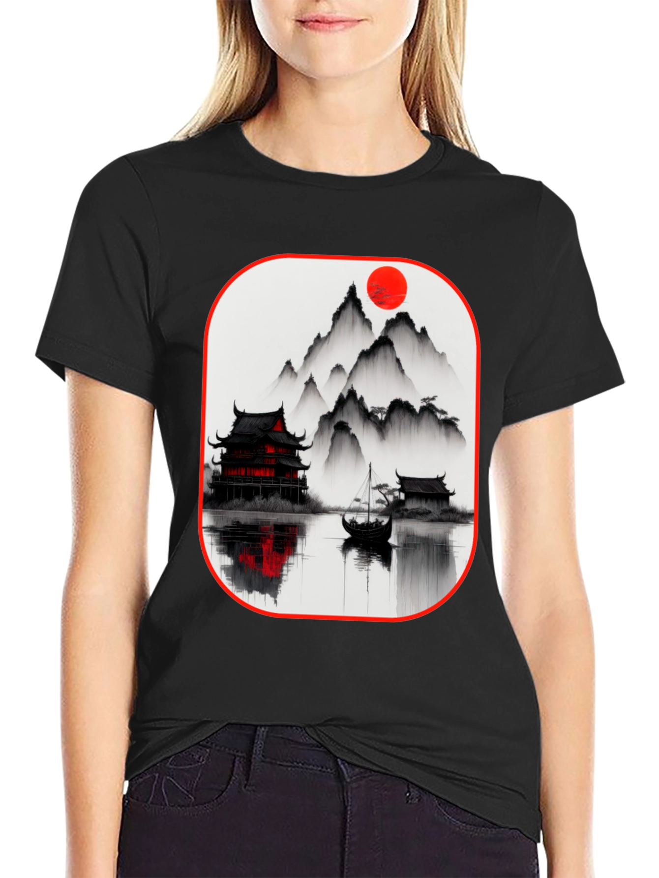 Oriental Landscape Black T-Shirt