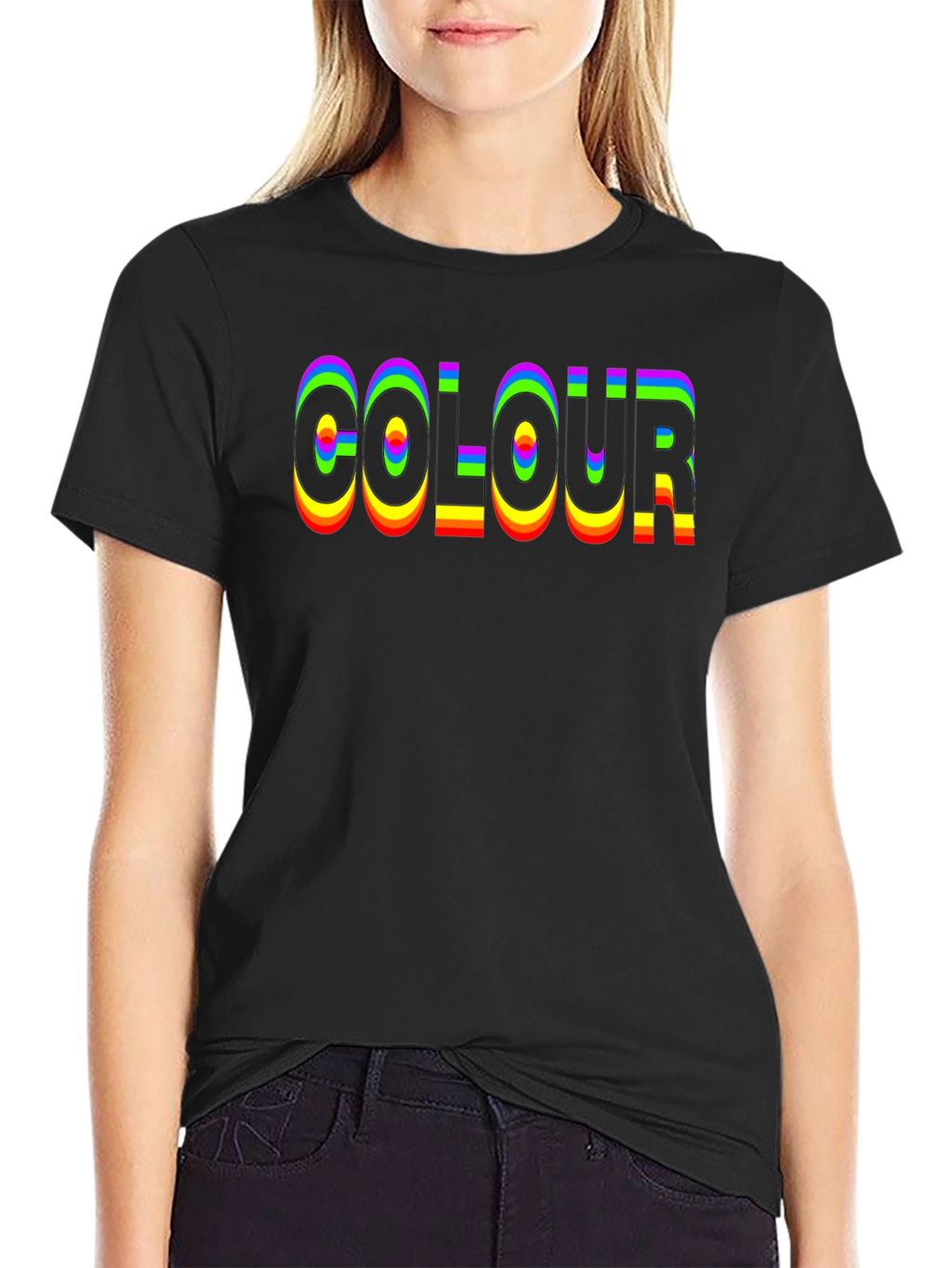 Rainbow Colour Graphic T-Shirt - Black