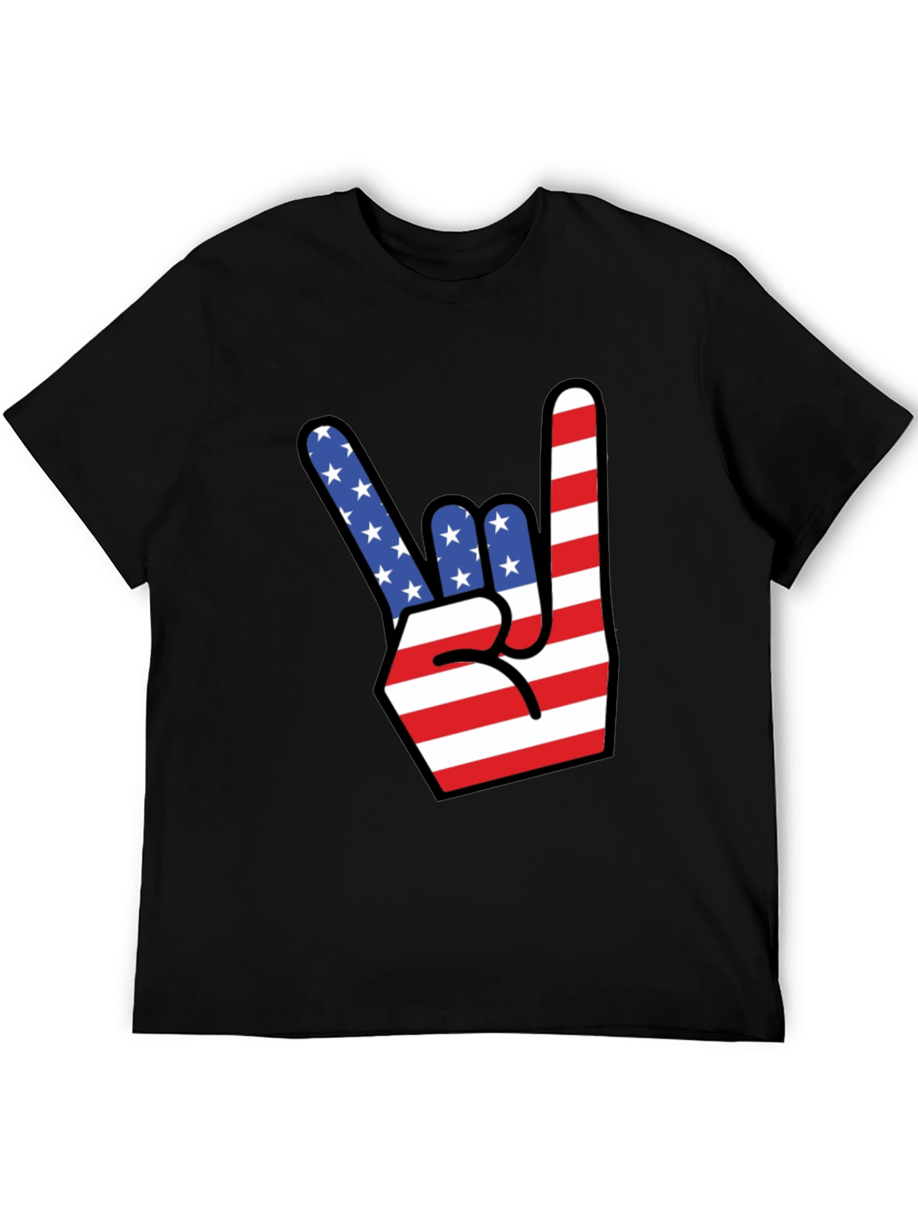 American Flag Rock On Gesture Graphic T-Shirt