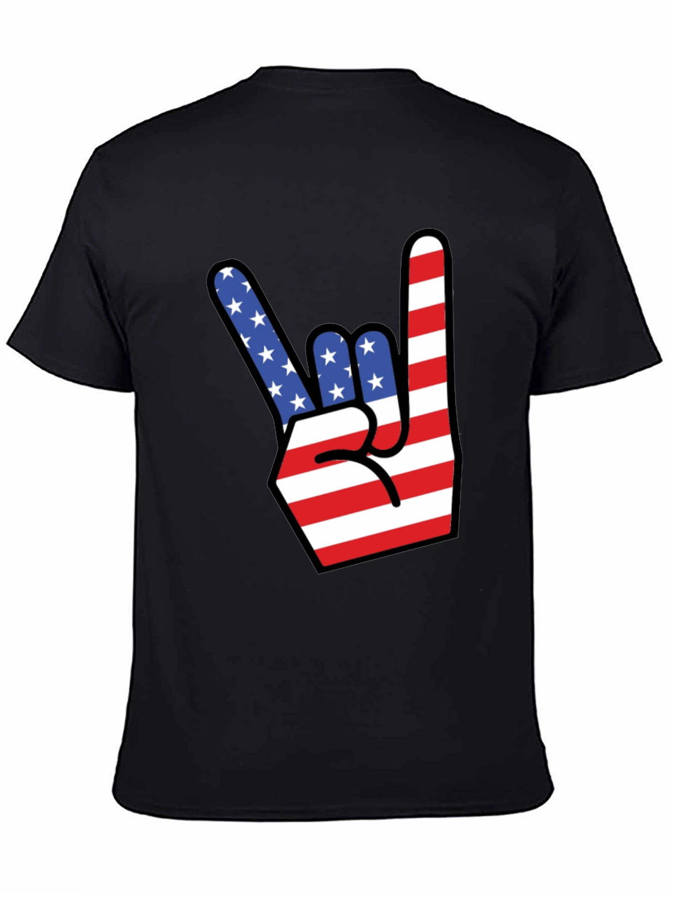 American Flag Rock On Gesture Graphic T-Shirt