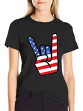 American Flag Rock On Gesture Graphic T-Shirt