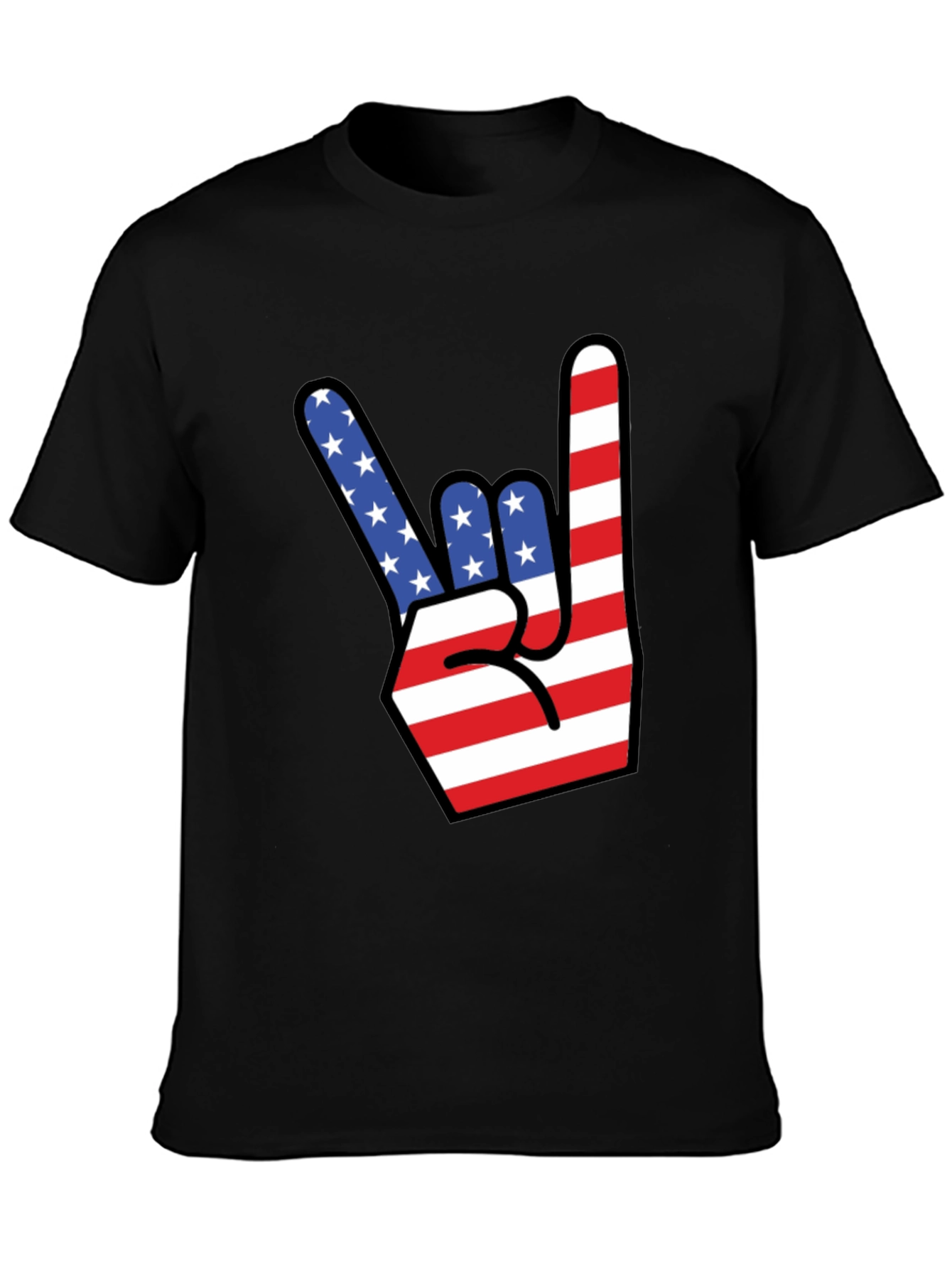 American Flag Rock On Gesture Graphic T-Shirt