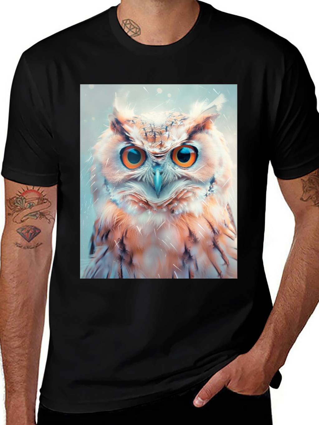 Owl Print Black T-Shirt