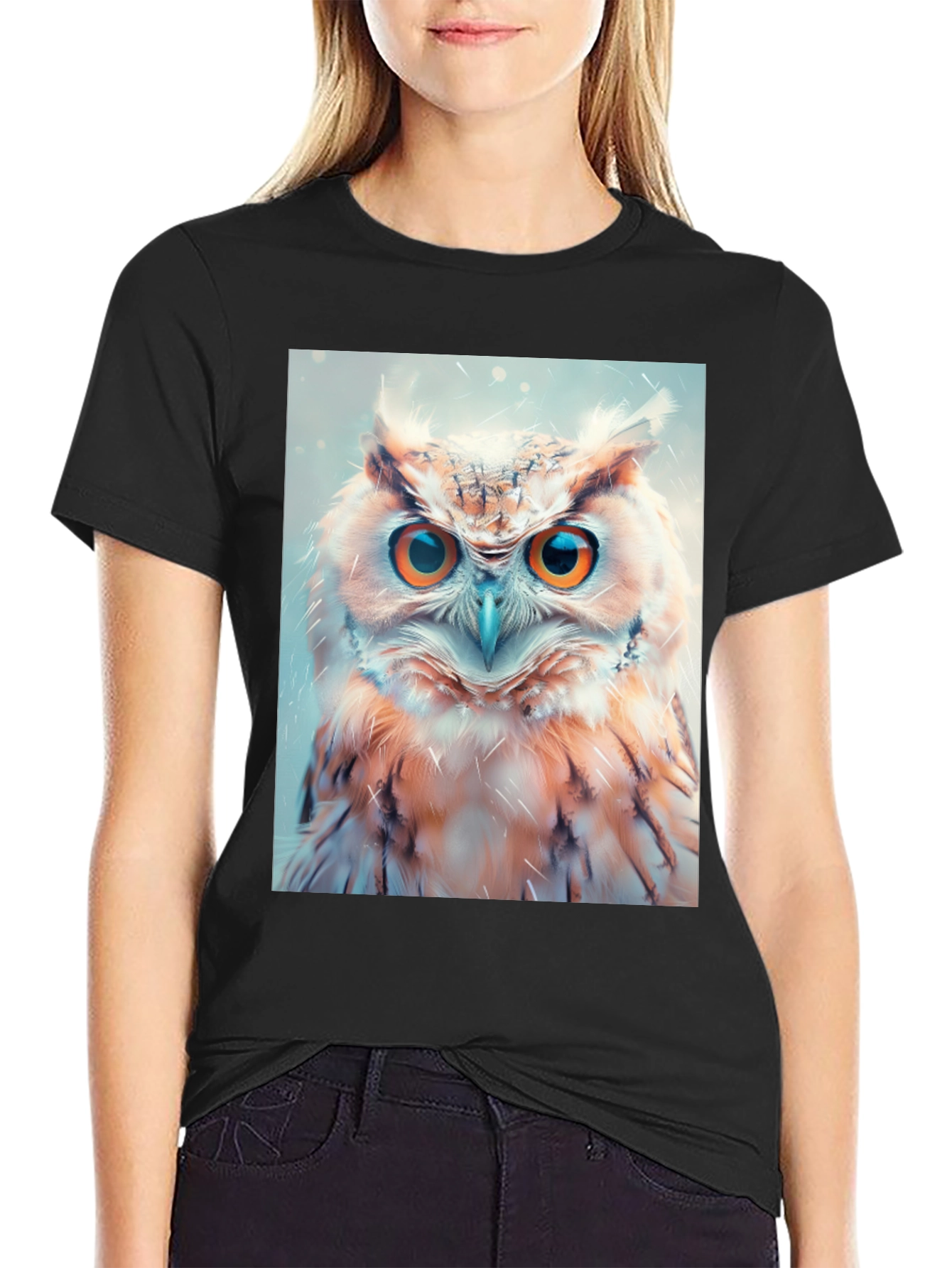 Owl Print Black T-Shirt