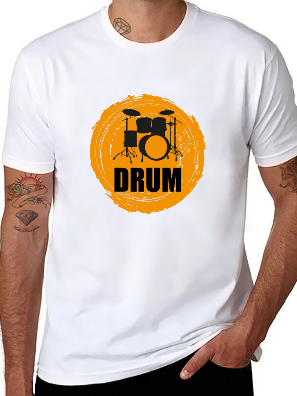 Drummer T-Shirt - Black Tee with Drum Kit Graphic