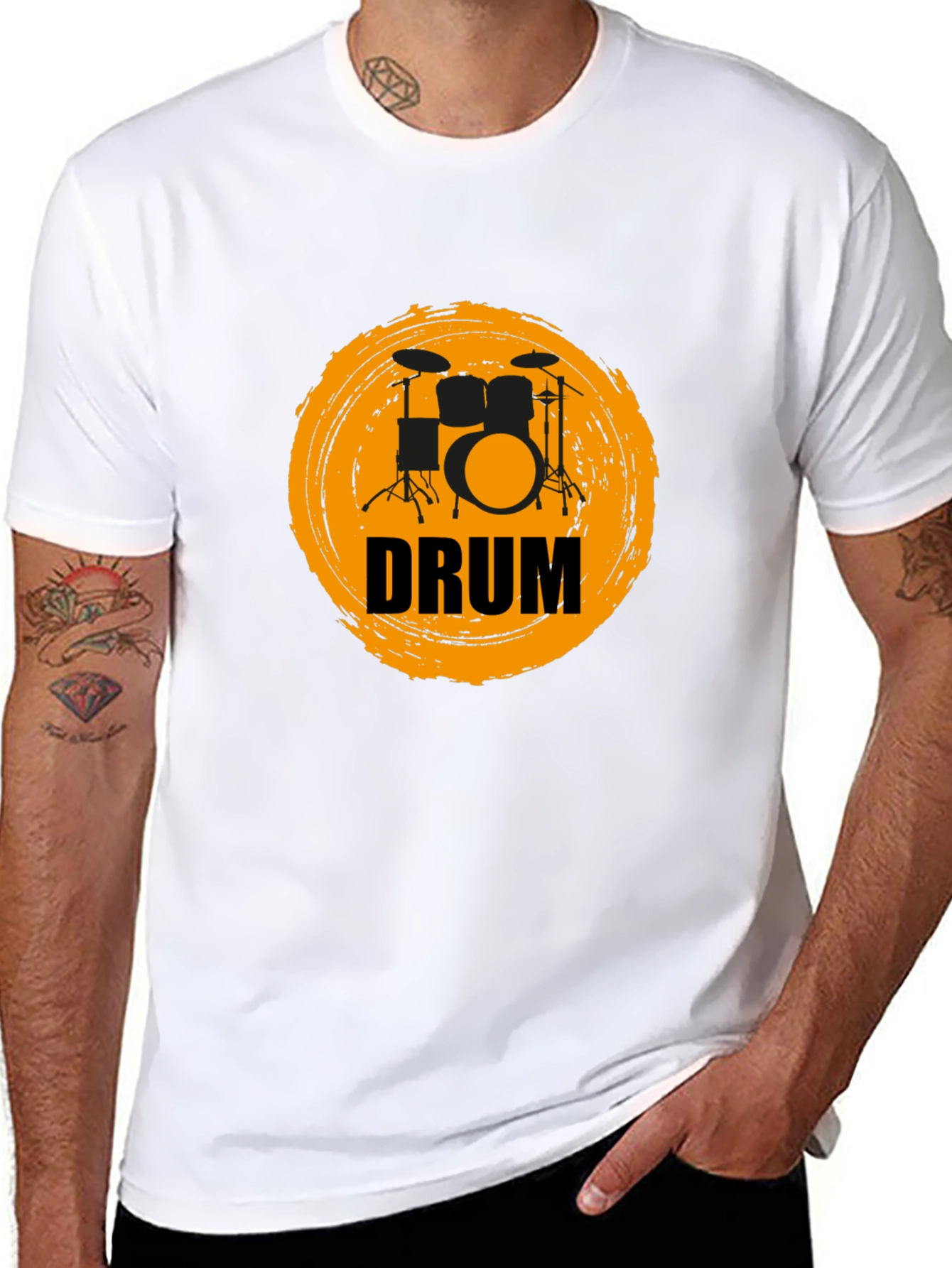 Drummer T-Shirt - Black Tee with Drum Kit Graphic