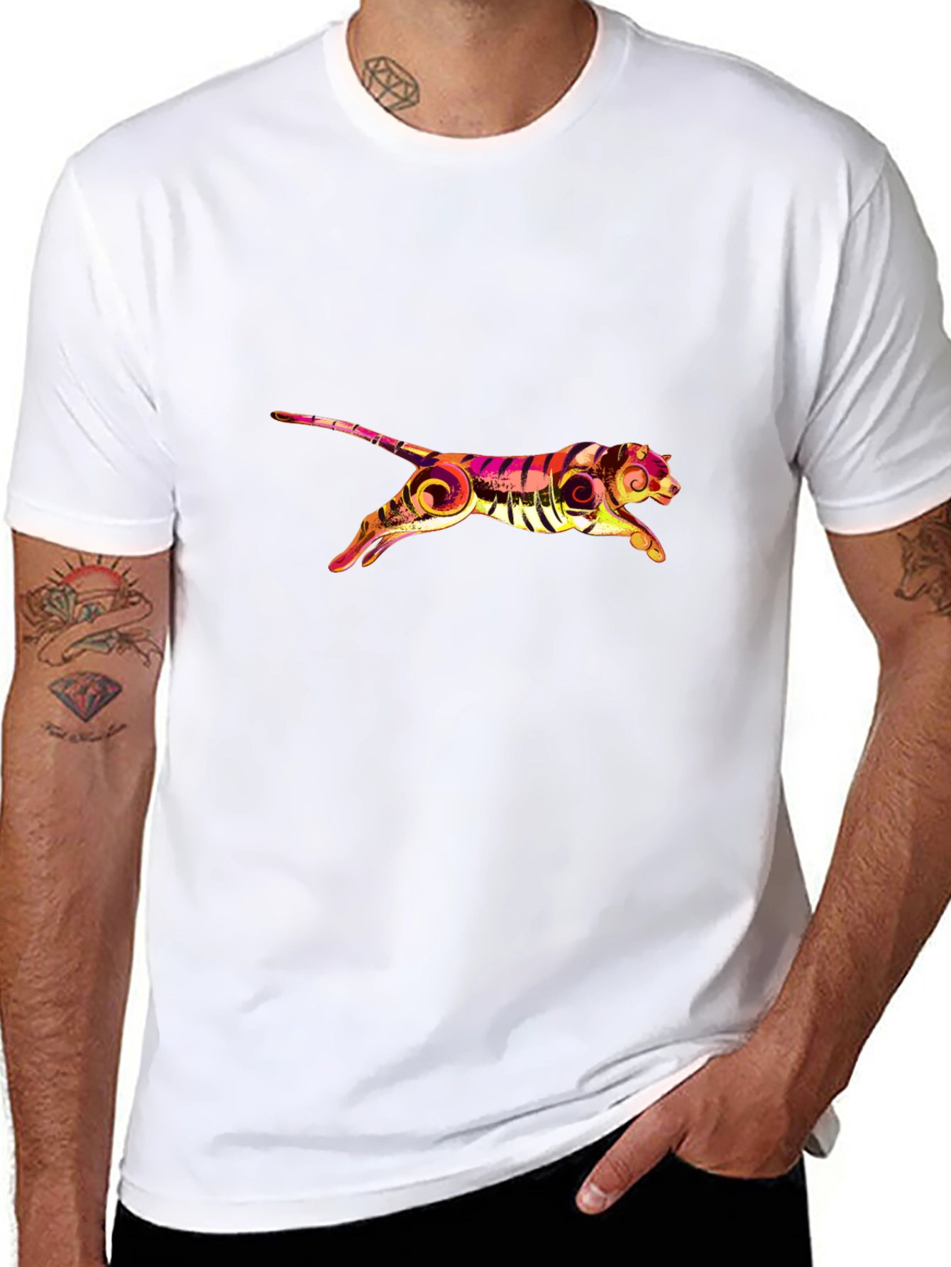 Stylish Black Tee with Graphic Tiger Print