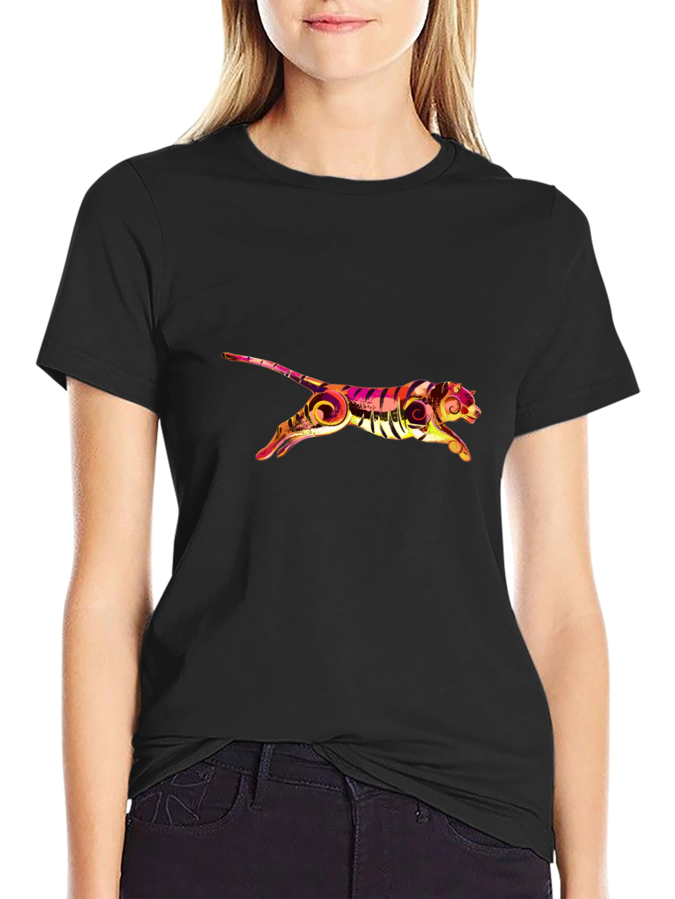 Stylish Black Tee with Graphic Tiger Print