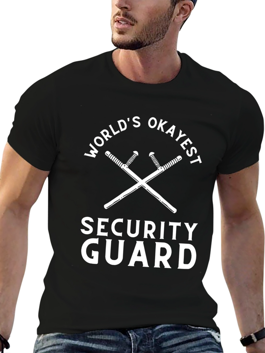 Worlds Okayest Security Guard Black T-Shirt