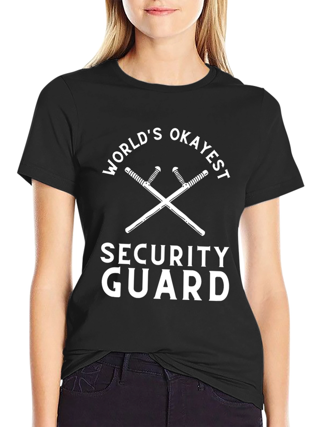 Worlds Okayest Security Guard Black T-Shirt