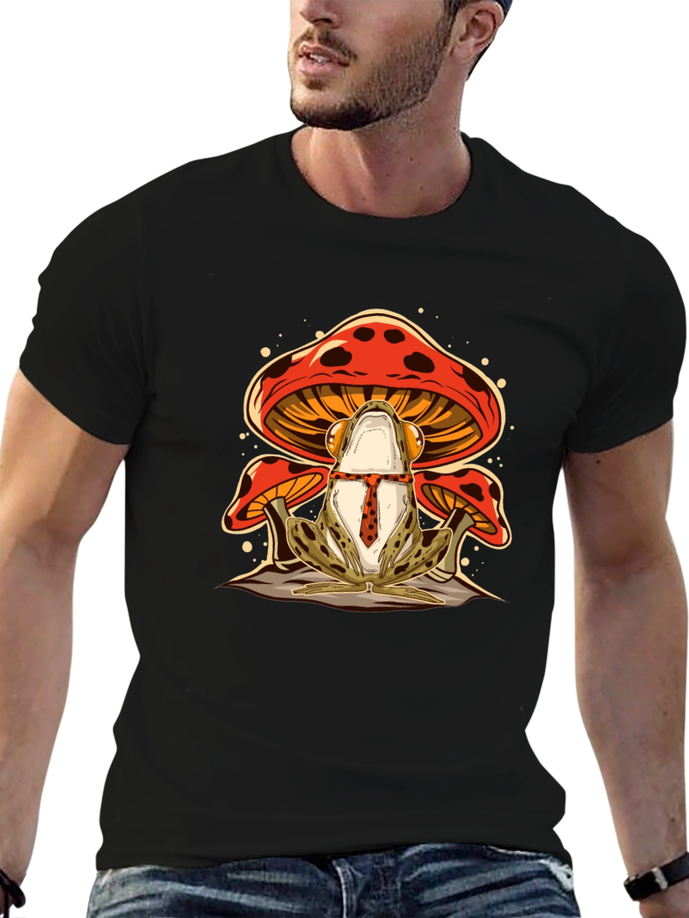 Frog & Mushroom Graphic Tee - Black