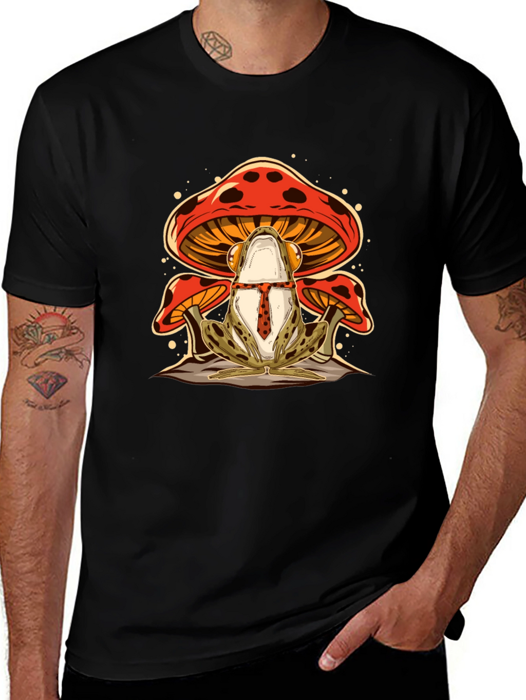Frog & Mushroom Graphic Tee - Black