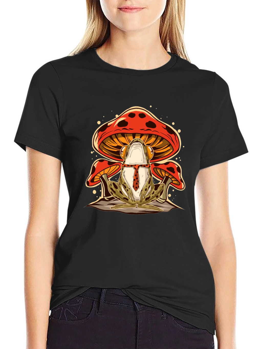 Frog & Mushroom Graphic Tee - Black