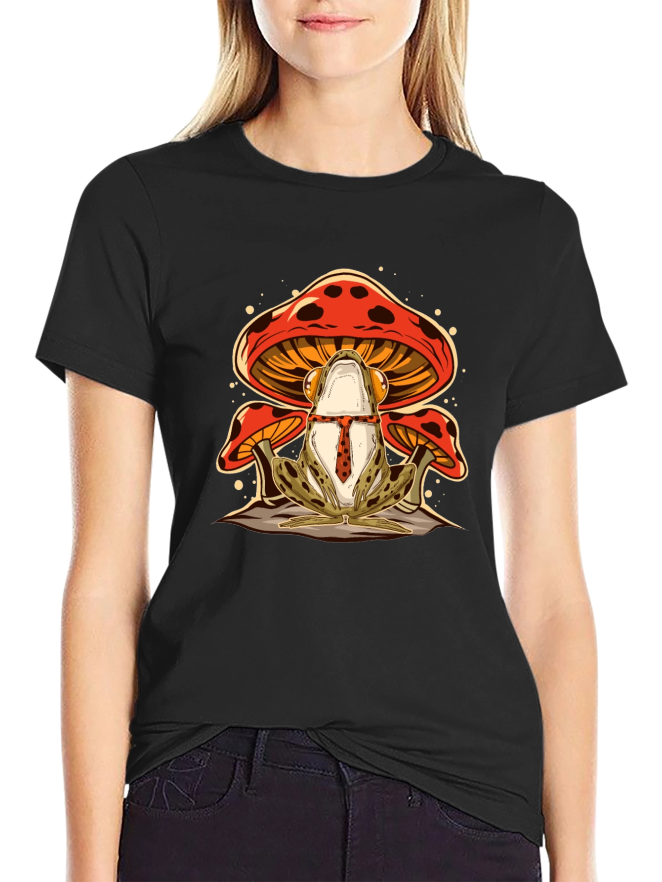 Frog & Mushroom Graphic Tee - Black