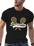 Badminton Racket Graphic T-Shirt - Sporty Black Tee