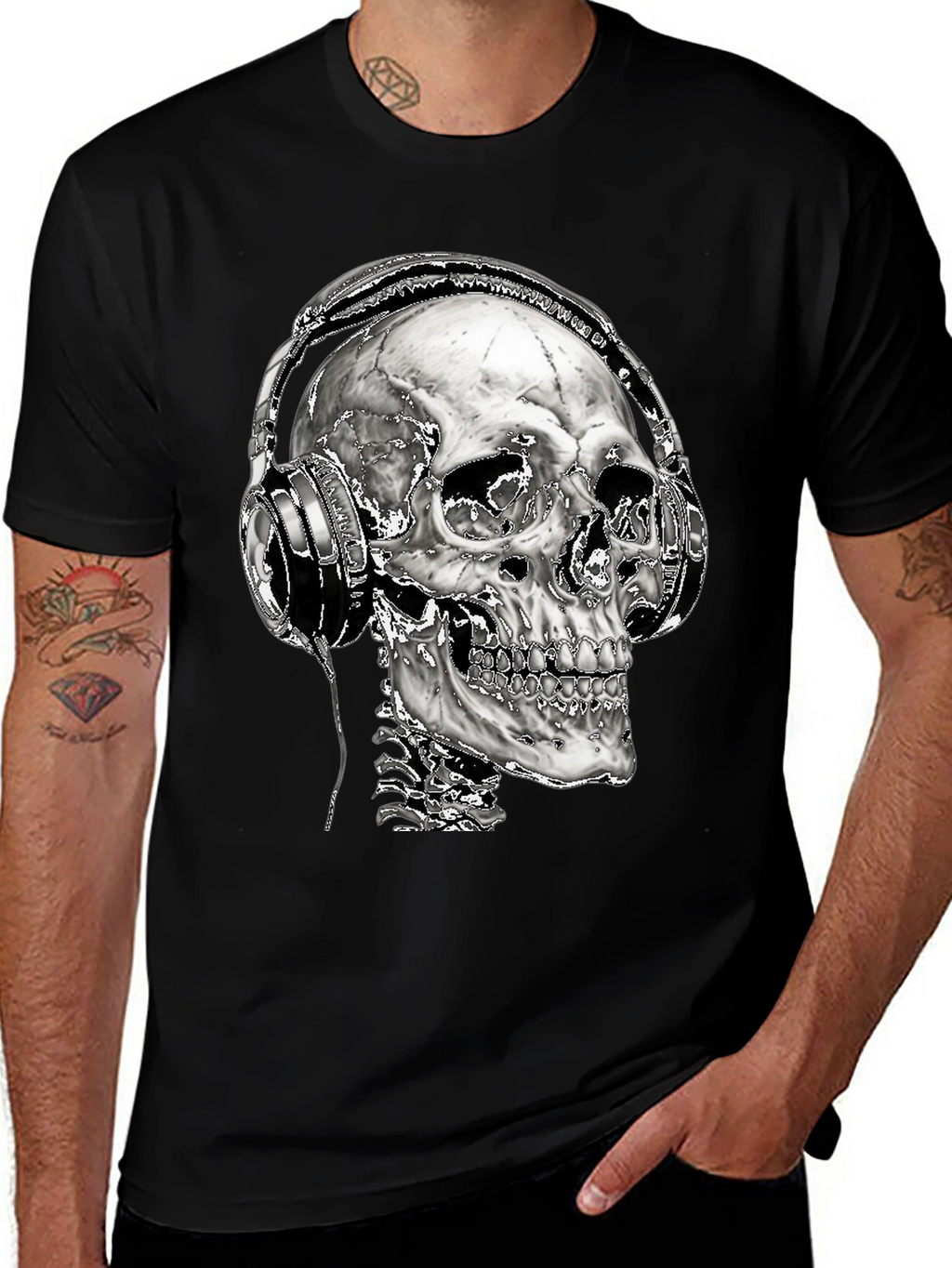Skull with Headphones Graphic T-Shirt