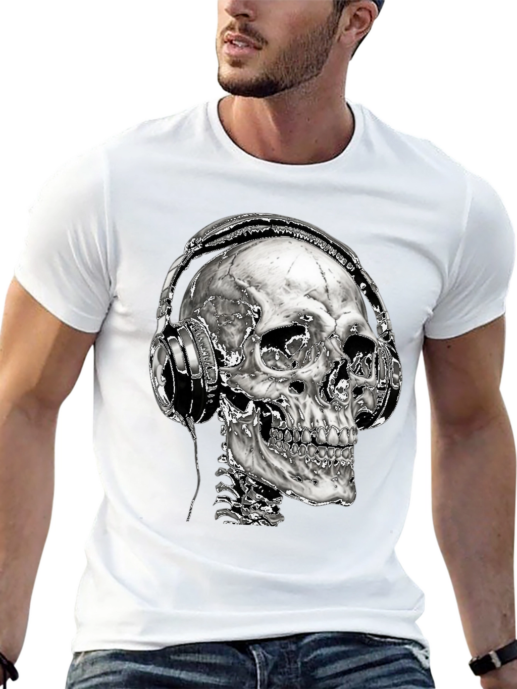 Skull with Headphones Graphic T-Shirt