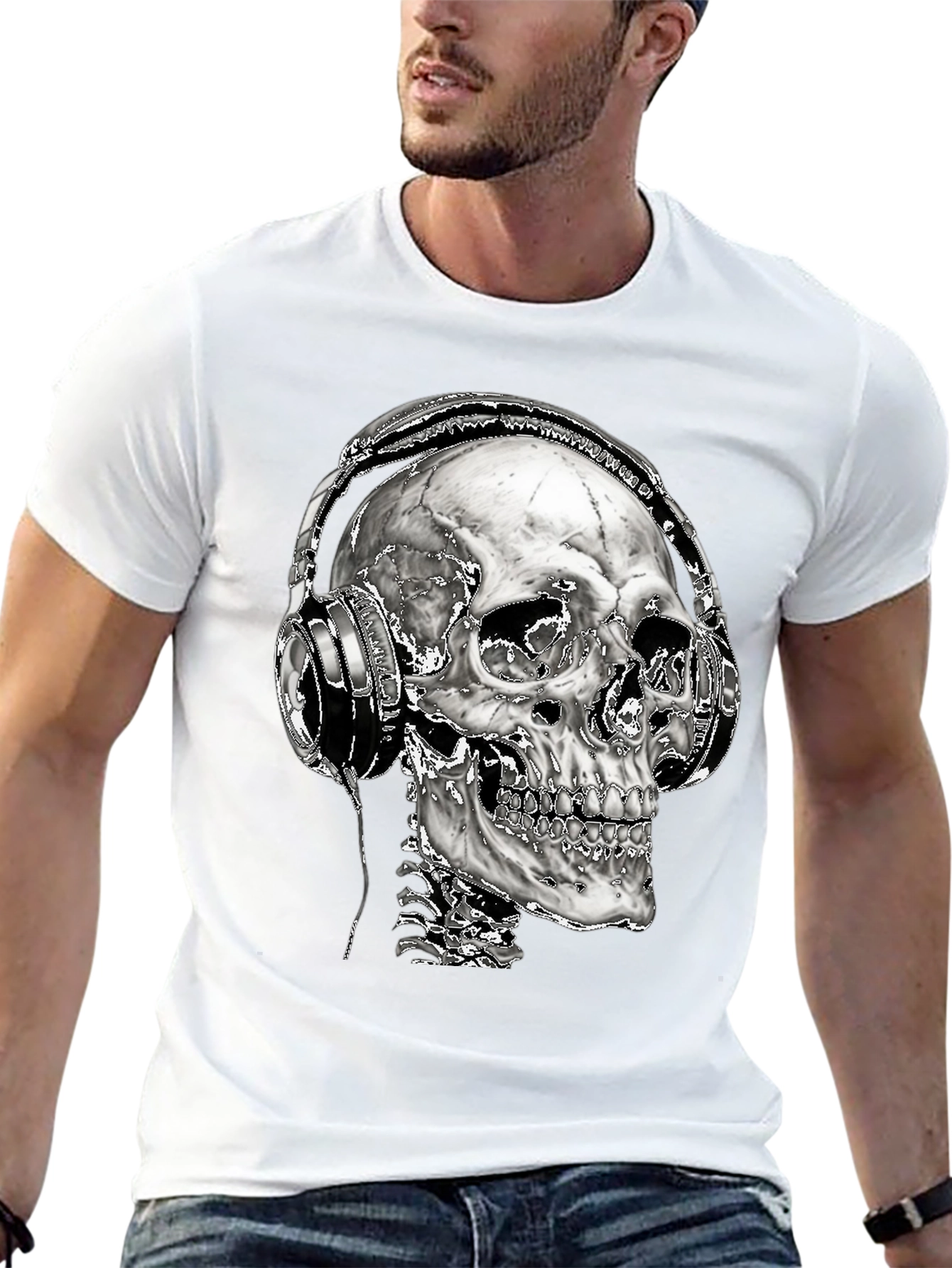 Skull with Headphones Graphic T-Shirt