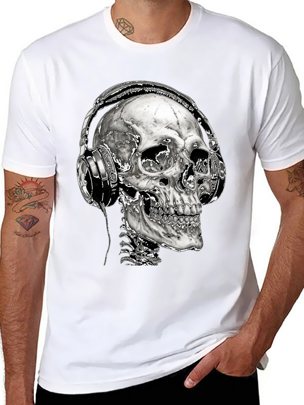 Skull with Headphones Graphic T-Shirt