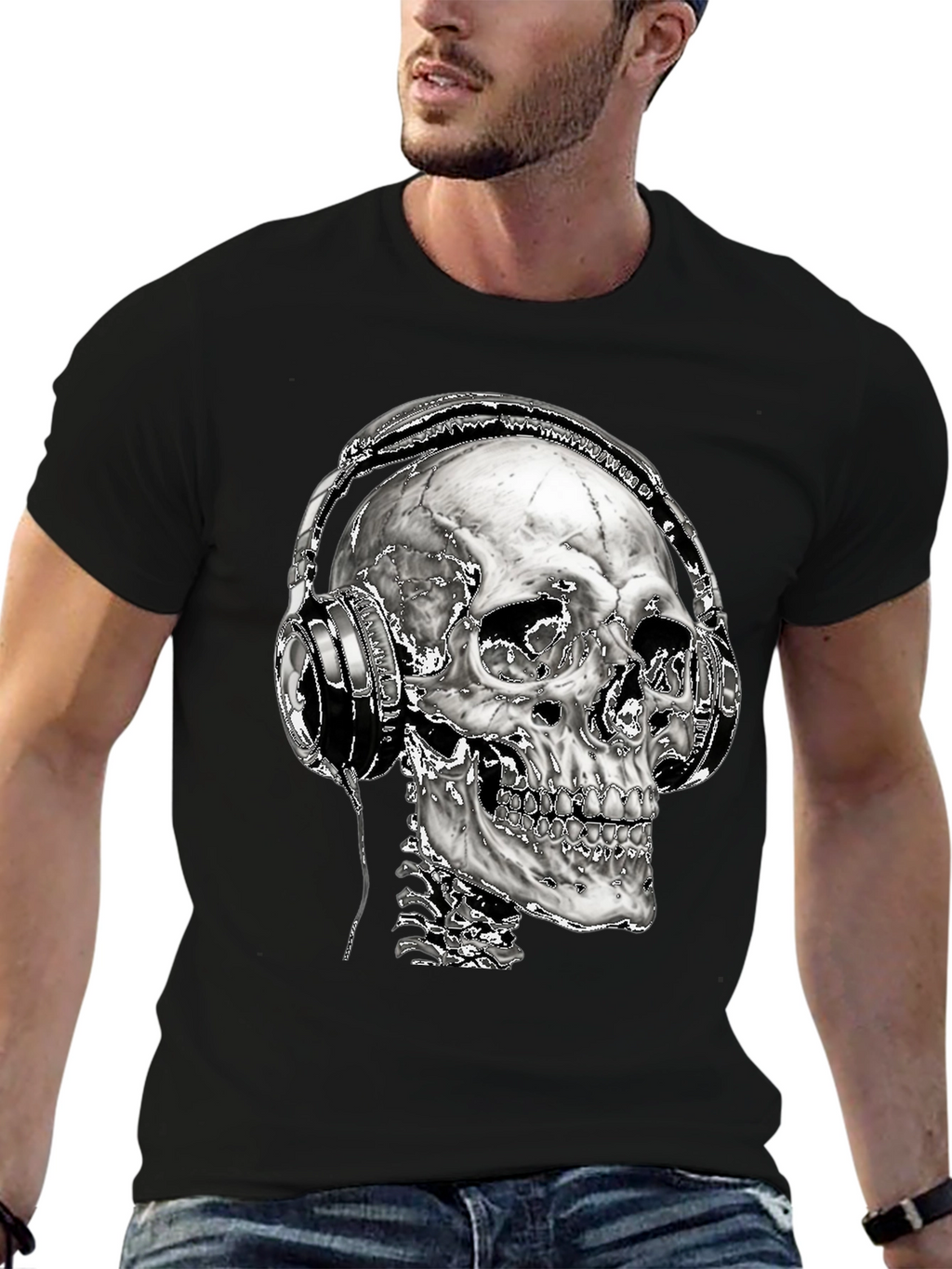 Skull with Headphones Graphic T-Shirt