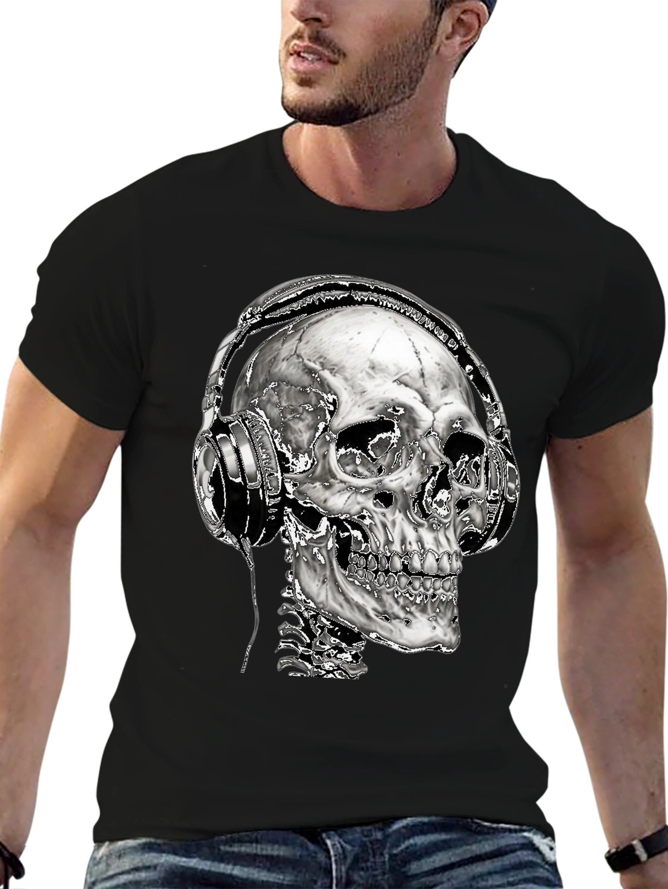 Skull with Headphones Graphic T-Shirt