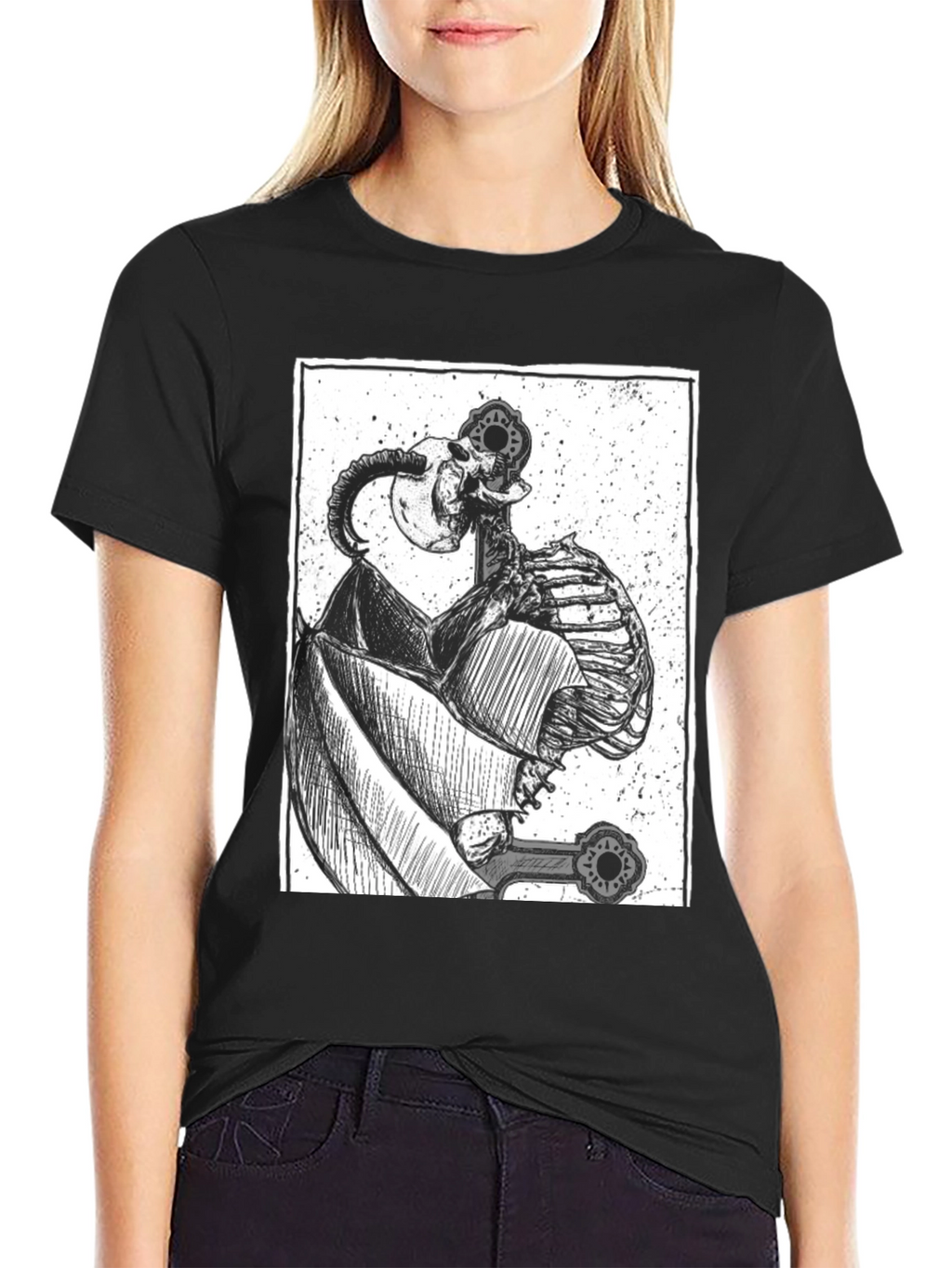 Unique Skeleton Graphic Print Black T-Shirt