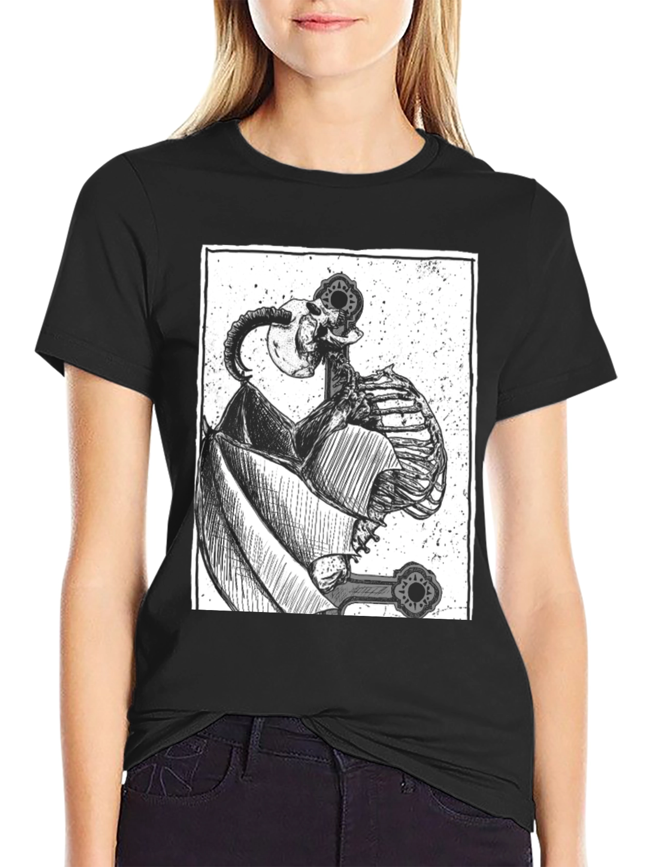 Unique Skeleton Graphic Print Black T-Shirt