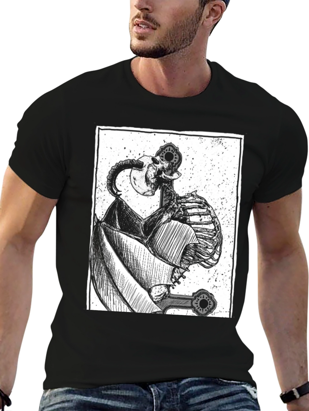 Unique Skeleton Graphic Print Black T-Shirt