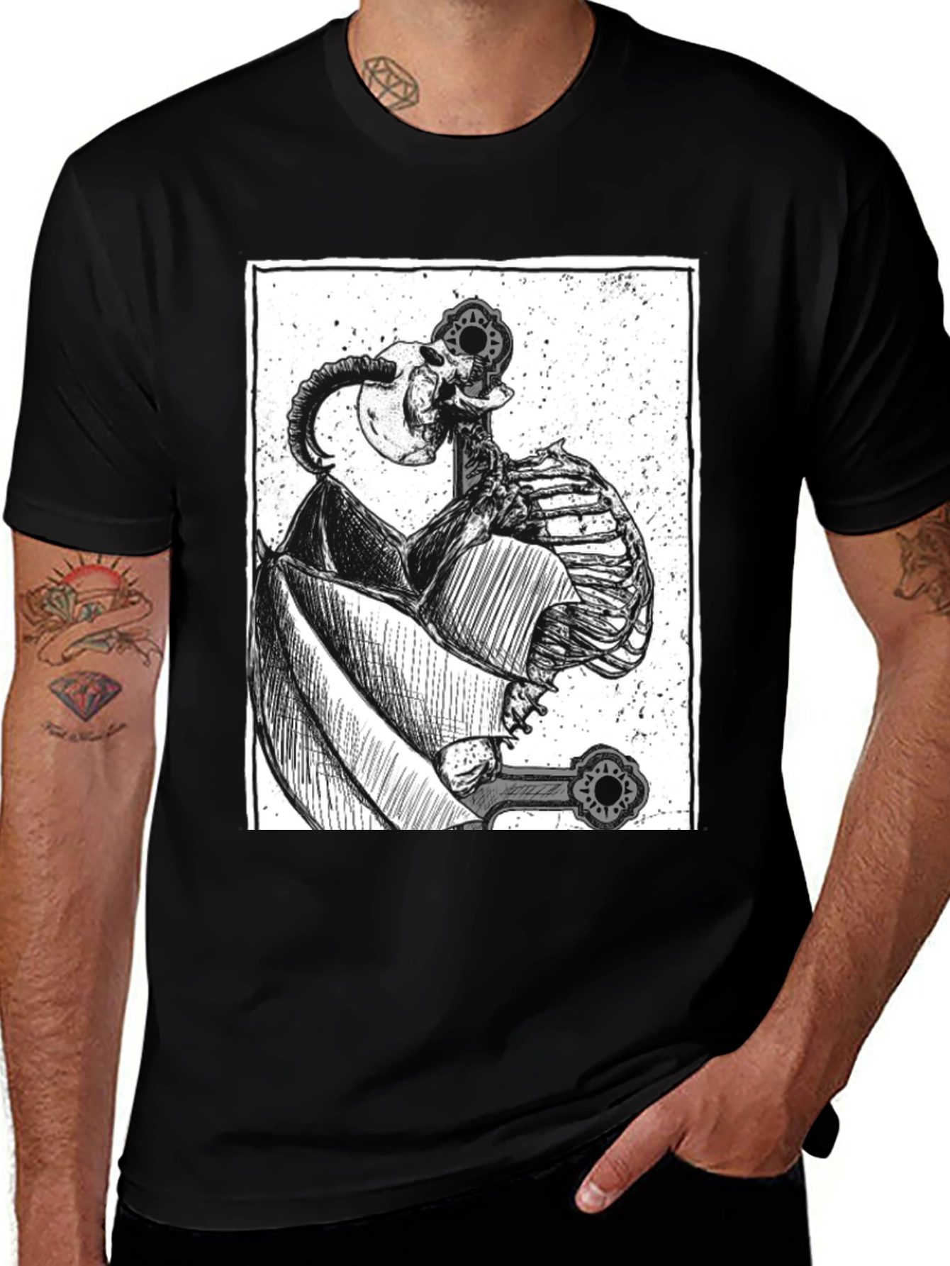Unique Skeleton Graphic Print Black T-Shirt