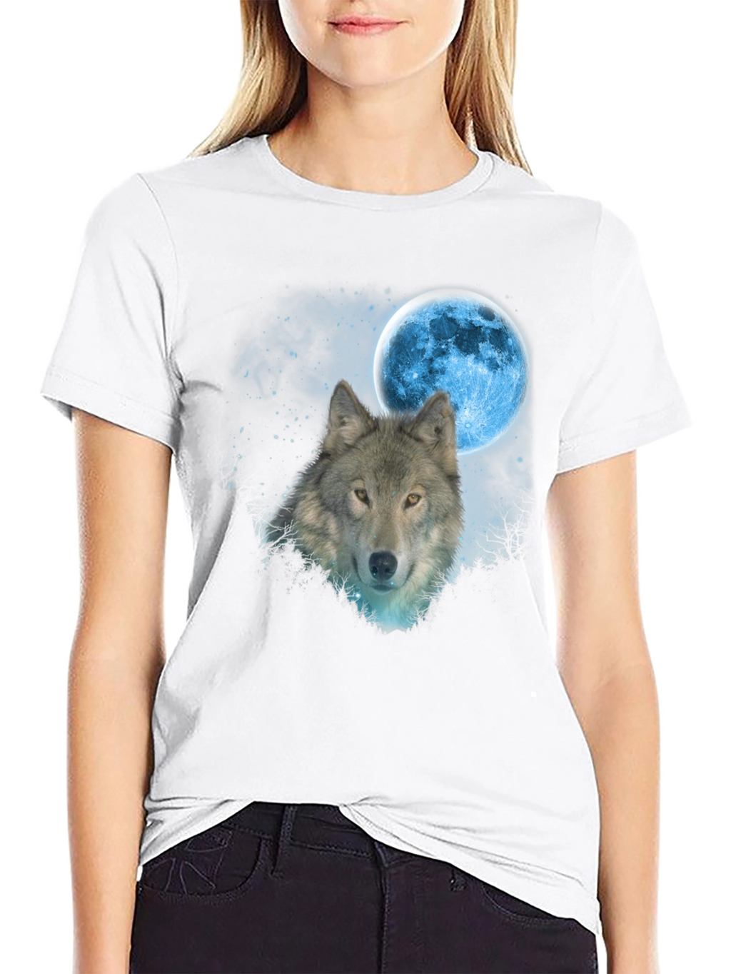 Wolf Moon Graphic T-Shirt - Black Cotton Blend