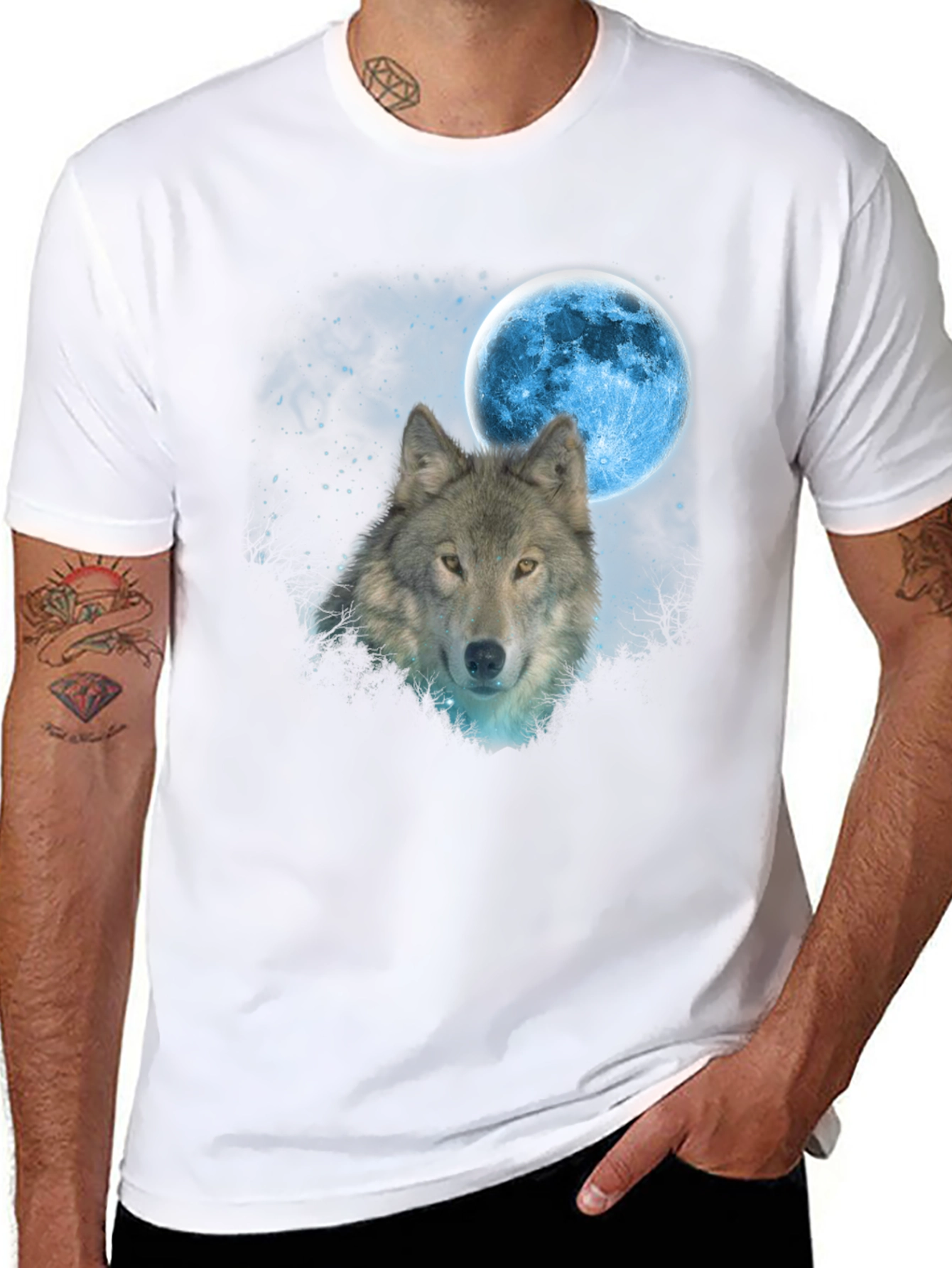 Wolf Moon Graphic T-Shirt - Black Cotton Blend